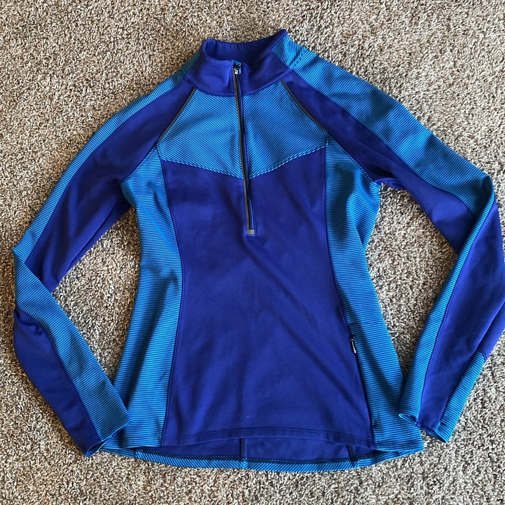 Athleta Long Sleeve Half Zip Blue & Navy Blue Shirt, Women’s size S